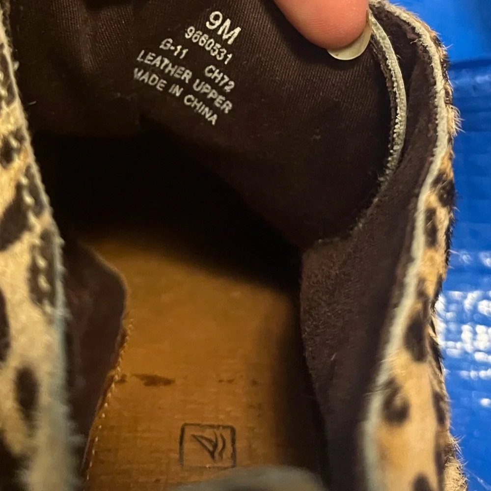 Sperry Princeton Womens 9M Leopard Leather Faux Fur Chunky Heel Fall Booties